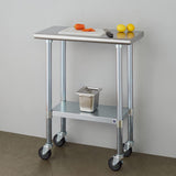 ROCKPOINT Stainless Steel Table for Prep & Work with Caster Wheels 14x30 Inches, NSF Metal Commercial Kitchen Heavy Duty Table with Adjustable Under Shelf and Table Foot for Restaurant, Home and Hotel