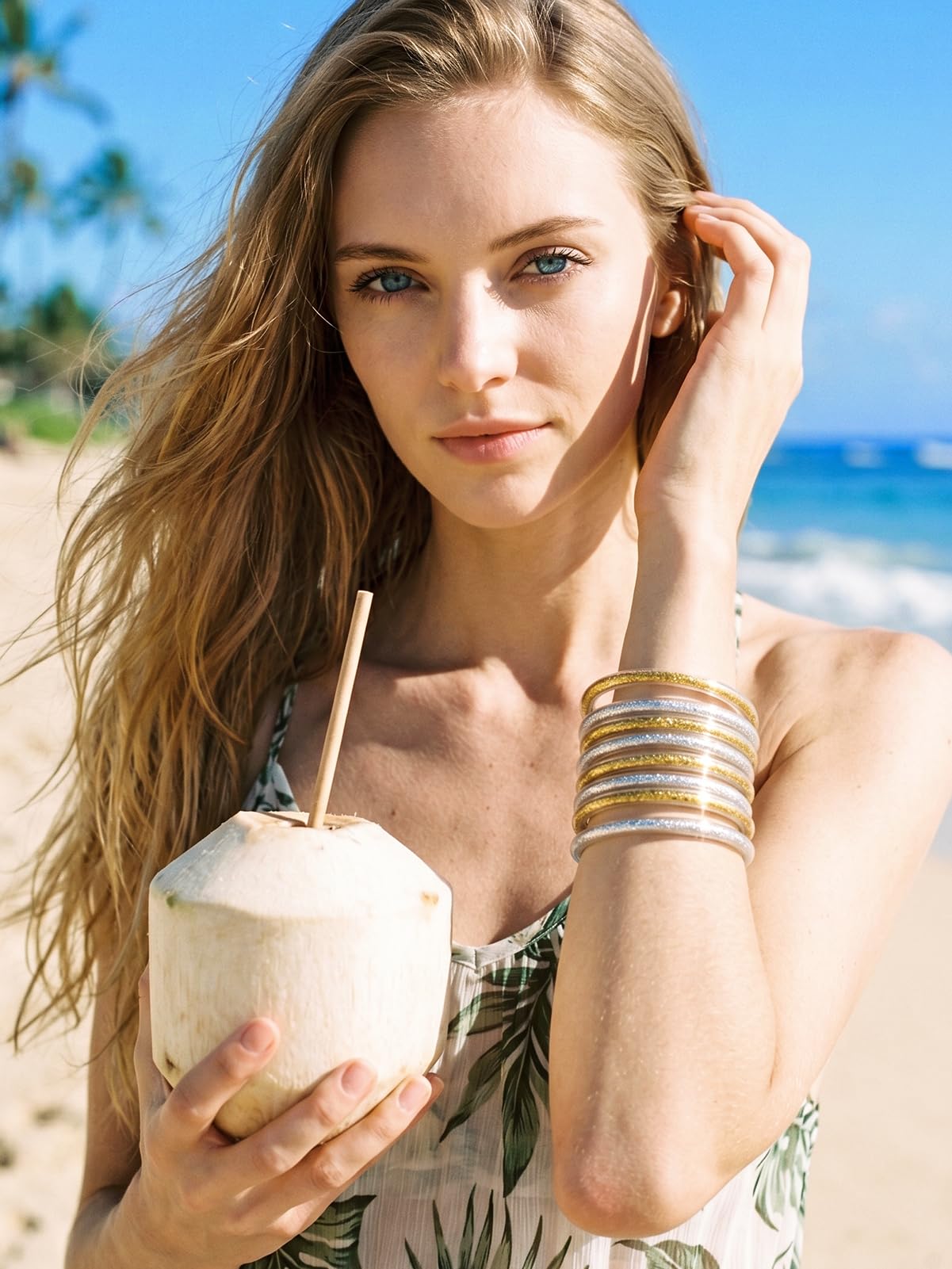Alphatool Glitter Jelly Gold Bangles Bracelets for Women - Gold & Silver Soft Silicone Sparkling Fashion Jewelry for Ladies Girls Summer Holidays Beach Pool Parties