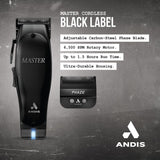 Andis Black Label MLC Professional Master Cordless Hair Trimmer, Adjustable Carbon Steel Blade Hair Clipper for Close Cutting, Black