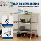Chingoo Stainless Steel Work Table with Wheels, 24x48 Inch NSF Kitchen Prep Table with 2 Adjustable Undershelves for Commercial Restaurant, Garage, Outdoor BBQ