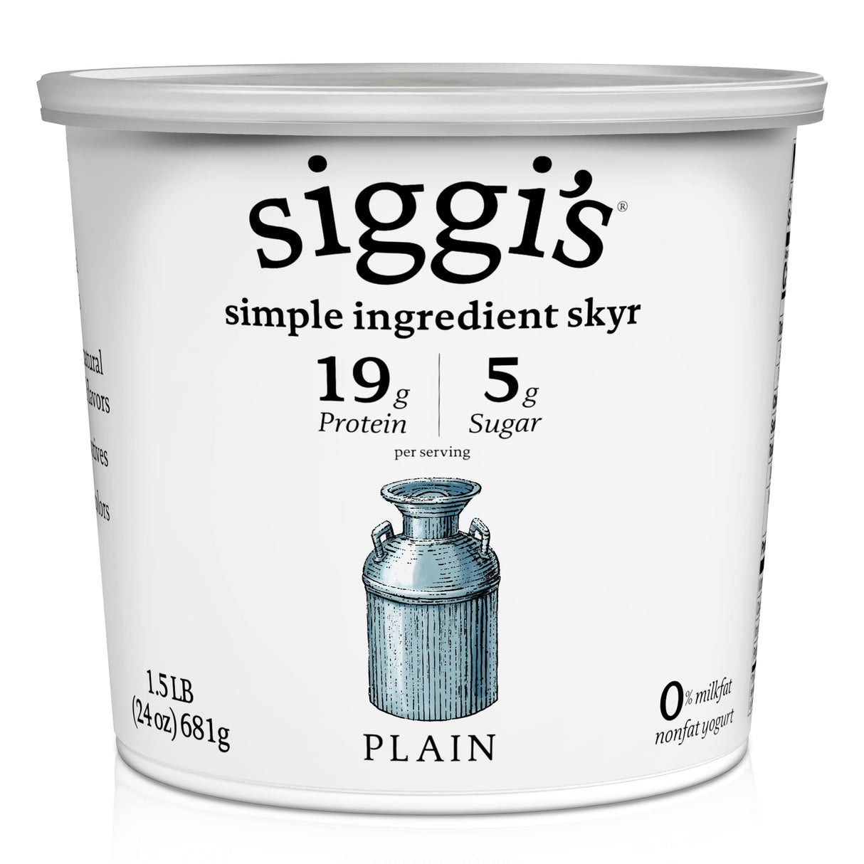 siggi's® Icelandic Strained Nonfat Yogurt, Plain, 24 oz. Multiserving Container – Thick, Protein-Rich Yogurt Snack