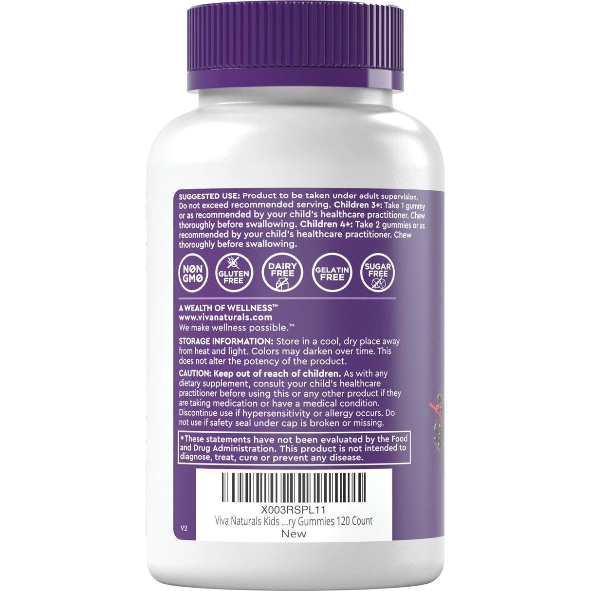 Viva Naturals Sugar-Free Sambucus Elderberry Gummies for Kids, 8-in-1 Children Immune Support with Vitamin C & Zinc – Chewable, Vegan & Gluten-Free (120 Count) for Daily Wellness