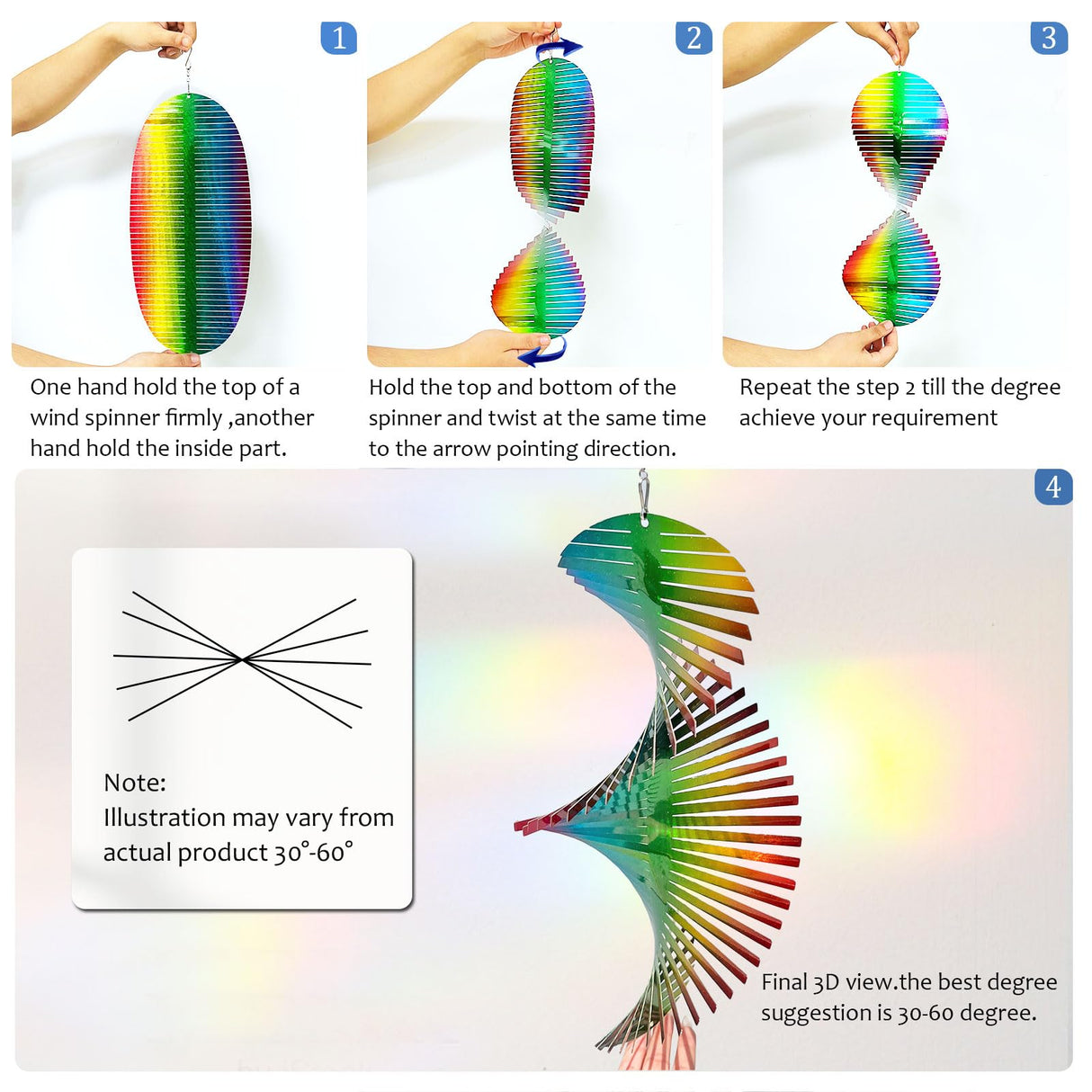 Aoedelyart Wind Spinner Rainbow Wave Wind Spinners for Yard and Garden,15in Hanging Kinetic Yard Art Wind Sculpture,3D Wind Spinners Outdoor & Indoor Rainbow Helix Garden Decor Christmas Ornaments