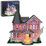 Pink Palace House Building Set with Lights, Halloween Haunted House Blocks Toy, Halloween House Kit for Kids Adults, Compatible with Lego, Christmas for Girls and Boys, Aged 8+ (1349PCS)