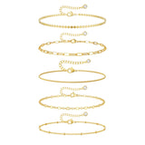 Dainty Gold Anklets for Women Waterproof, Simple14K Gold Palted Stackable Ankle Bracelets Non Tarnish, Thin Box Satellite Lips Dot Paperclip Link Chain Pack, Jewelry Sets for Summer Vacation Beach Swimming Bikini