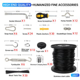 YingYa BIS 246FT Black Vinyl Coated 304 Stainless Steel Wire Rope Cable Kit – Heavy Duty Outdoor String Light Hanging Guide Wire with M5 Turnbuckle for Patio, Garden, Christmas Lights