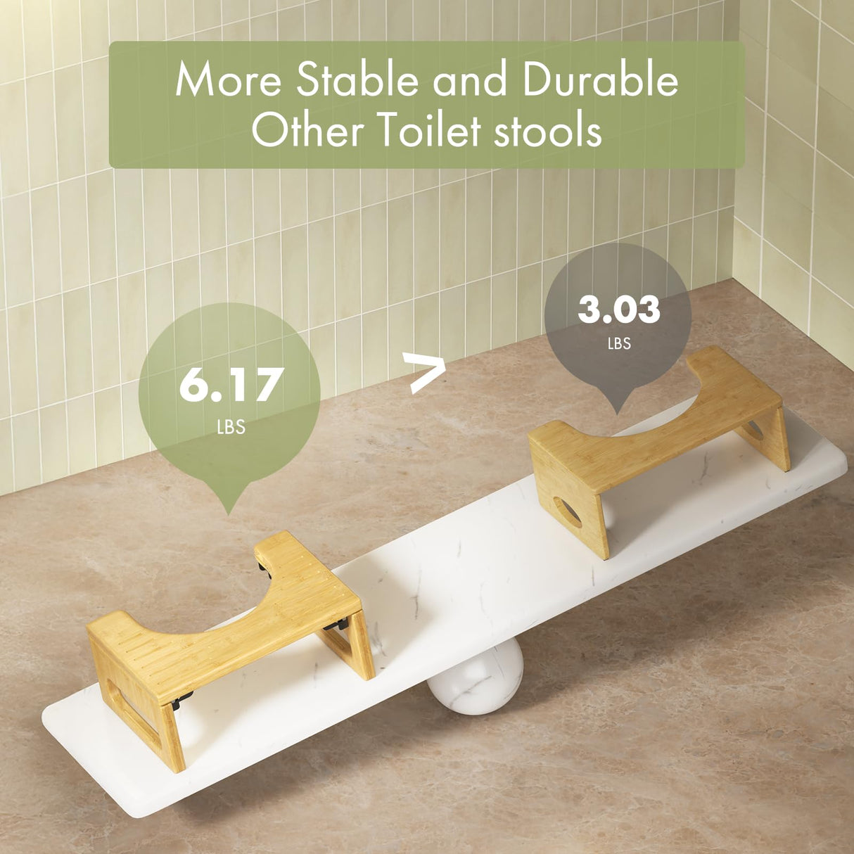 AmazerBath 7 Inches Bamboo Toilet Stool Squat for Adult, Foldable Squatting Potty Stool for Bathroom, Poop Step Stool with Non-Slip Strip, Space-Saving, No Assembly Required, Natural Color