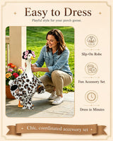 GSPIM Leopard Print Robe Porch Goose Outfits for 23" Goose Statue Funny Retro Home Patio Decor with Hair Curlers Bath Robe Waist Belt Coffee Cup Donut (Leopard Print Bathrobe)