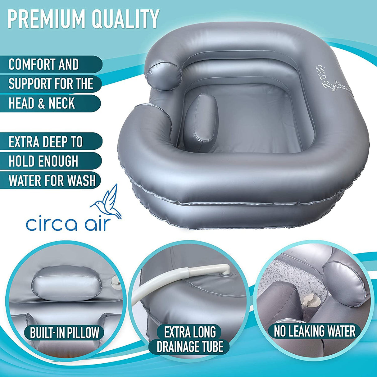 Circa Air Inflatable Hair Washing Basin For Bedridden - Wash Hair In Bed With Inflatable Shampoo Basin. Portable Shampoo Bowl With Pillow, Portable Hair Washing Station For Locs Detox