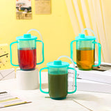 Sliner 2 Pcs Adult Sippy Cups for Elderly, 12 oz Plastic Spill Proof Cups with 2 Handles Straw and Lid for Adults Hospital Disabled Dysphagia Patients (Blue)