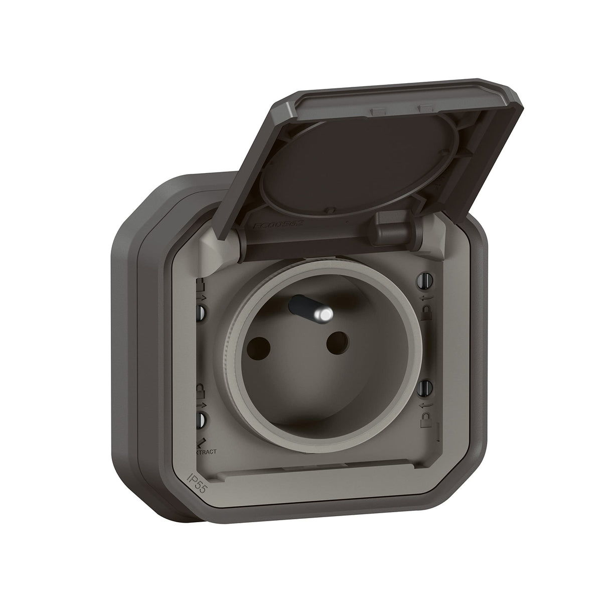 Legrand - IP55 Waterproof Socket with Plexo Earth - 2P+T 16A Socket Complete with Shutter - For Recessed Installation with Claws - Made in France - Anthracite