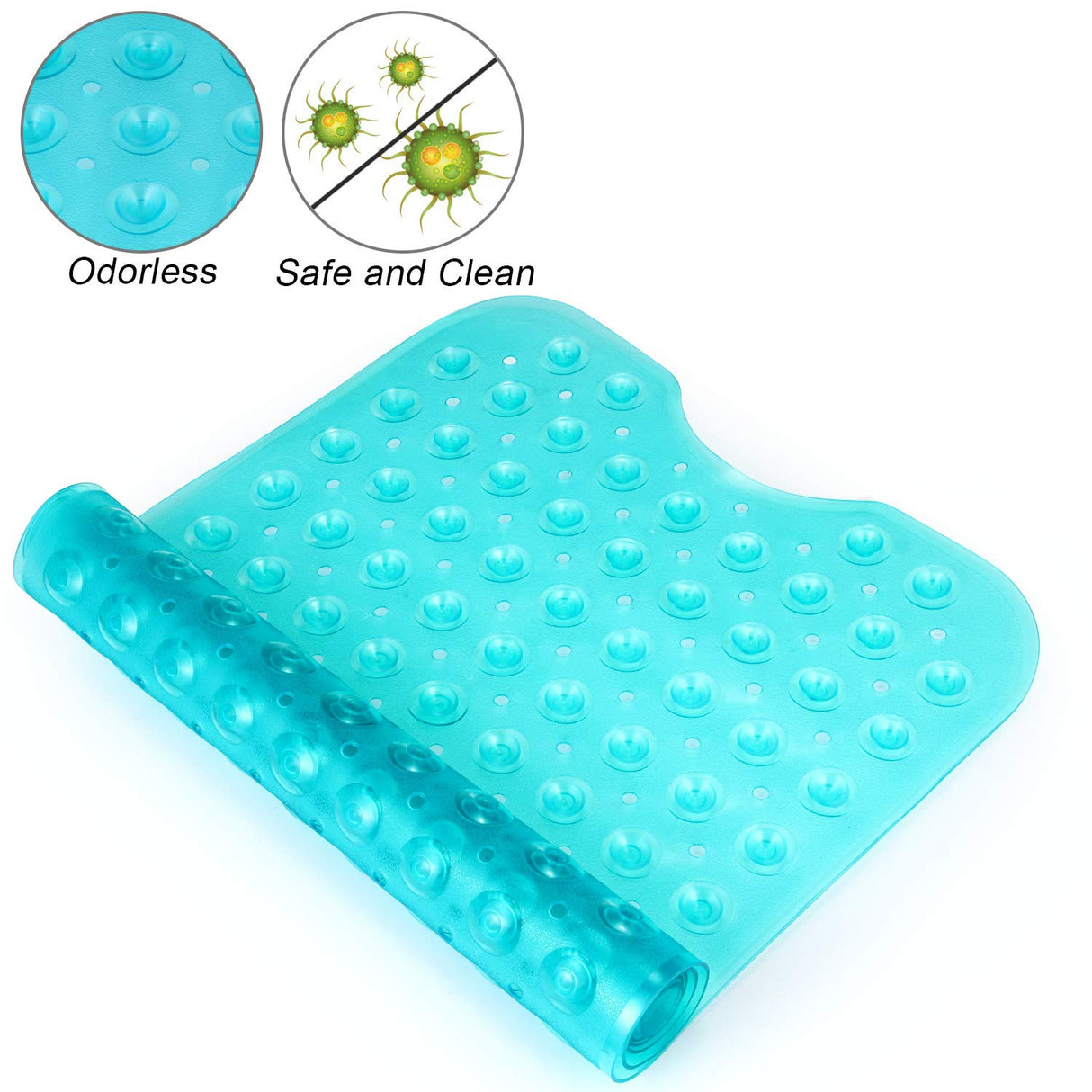 YINENN Bath and Shower Safety Mats 40x16 inch, Non Slip with Suction Cups for Bathroom Stall and Tub Floor, Extra Large and Machine Washable, Drain Holes Keep Bathtub Clean, Green