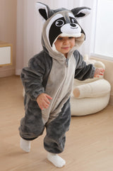 DarkCom Unisex Baby Animal Onesie Toddler Hooded Romper Halloween Cosplay Grey Raccoon Costumes Kids' Christmas Gifts 6-12 Months