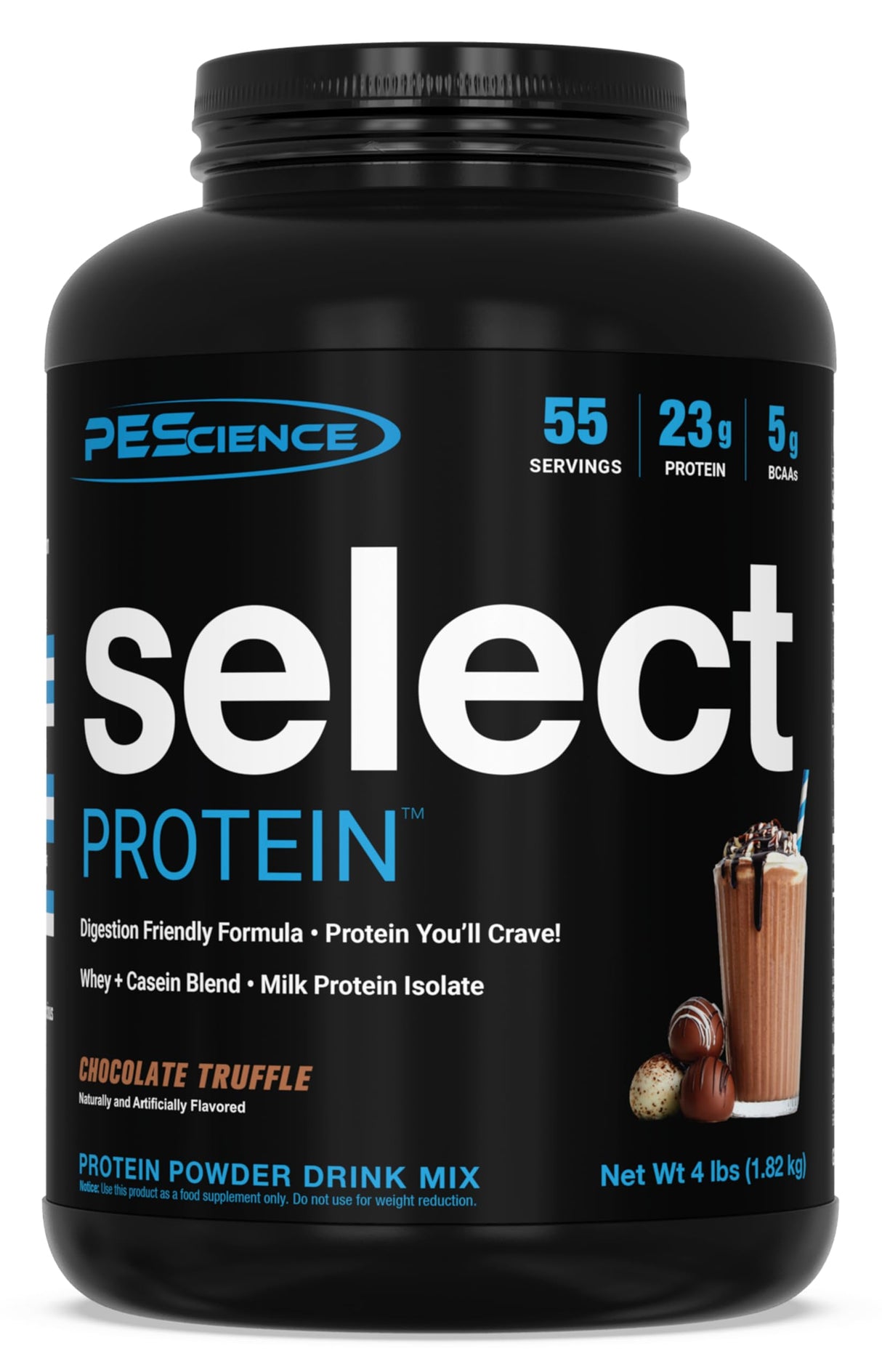 PEScience Select Protein Powder, Whey and Casein Blend, Clean Protein Powder for Women and Men, Low Calorie, Low Carb, Keto Friendly, Gluten Free, Chocolate Truffle, 55 Servings
