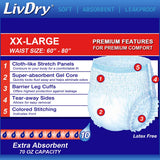 LivDry 2XL Overnight Adult Diapers for Women and Men, XXL Incontinence Underwear, 60”-80" Waist, Disposable Pull-On Briefs, XX-Large, 48 Pack