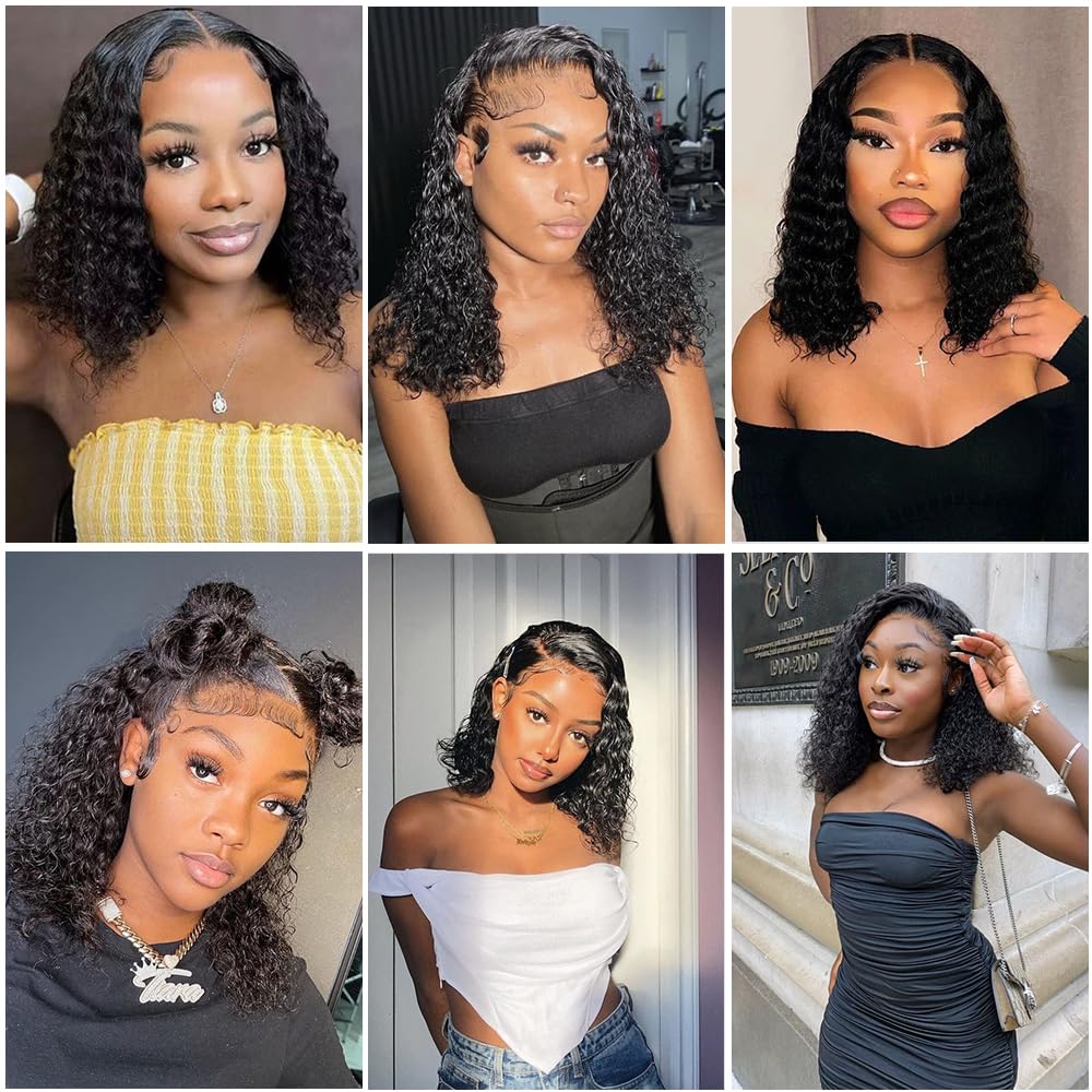 Ablvari 14inch Bob Wig Human Hair 200% Density Deep Wave Bob Lace Front Wigs Human Hair Pre Plucked 13X4 HD Lace Frontal Bob Wigs for Women Natural Color