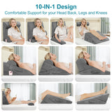 Domusensus Bed Wedge Pillow for Sleeping, 3Pcs Adjustable 9&12 Inch Fold Wedge Pillow for Sleeping,Back Pain Relief,Knee Support,Cooling Memory Foam Pillows for Acid Reflux,Snoring,Dark Grey