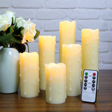 DRomance Flameless Flickering Candles Battery Operated with Remote and Timer, Set of 6 Dripping Wax LED Pillar Candles Halloween Christmas Holiday Indoor Decor(Ivory, 2.2 x 4-9 Inches)