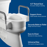 Bemis Rise 4.5" Raised Toilet Seat with Handles, Toilet Seat Riser for Seniors with Secure Hinges, Fits Round and Elongated