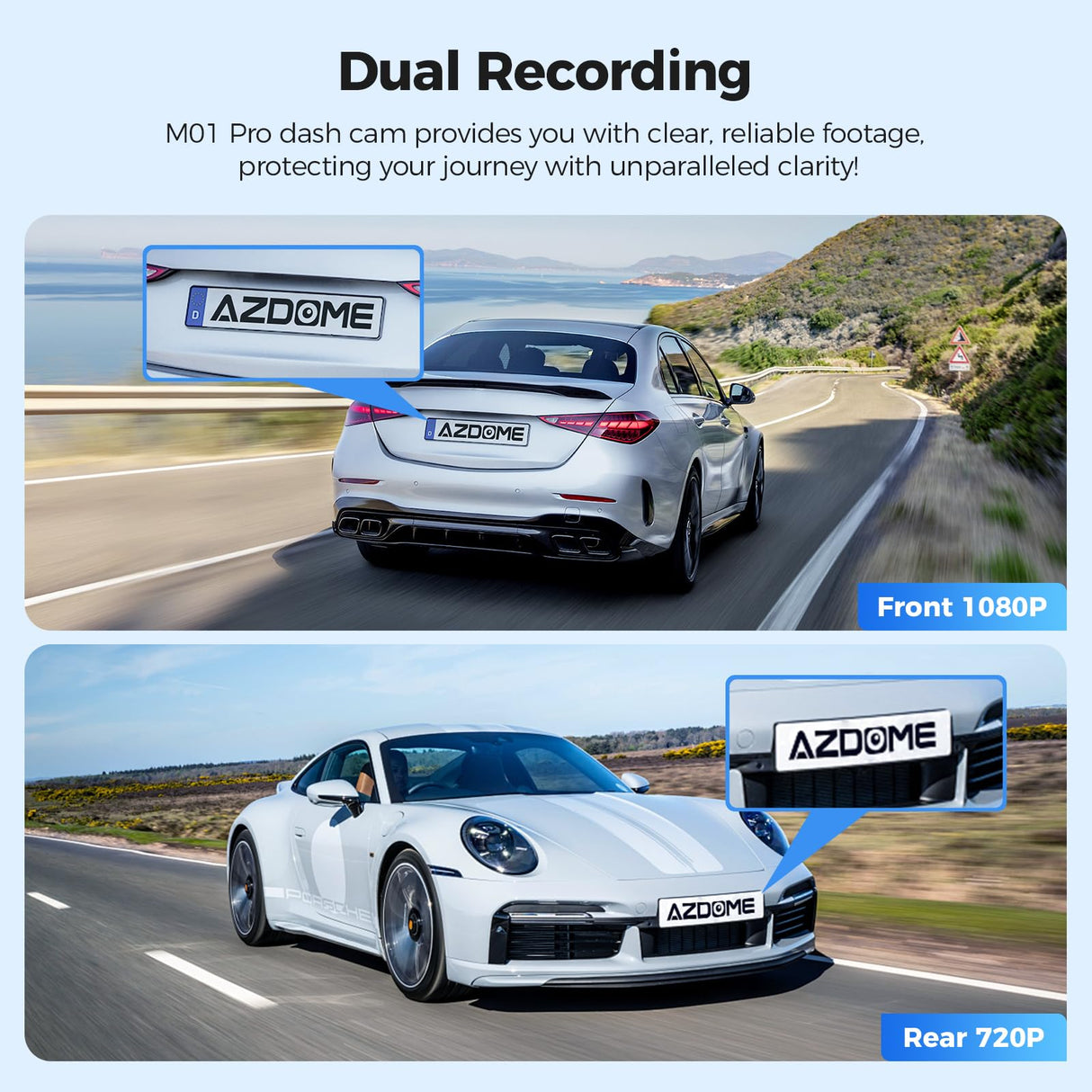 AZDOME M01 Dual Dash Cam Front and Rear with Free 64GB Card, 3" Screen Dual Dashboard Camera for Car, Built-in ADAS G-Sensor, 24H Parking Mode Car Camera (M01 Pro)