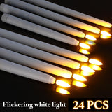 Rossesay 24 Pcs Flameless LED Taper Candles Battery Operated Candles 8.58'', 9.69'', 10.98'', 12.91'', 12.8'' Flameless Candlesticks Flickering for Halloween Christmas Church Wedding(White)