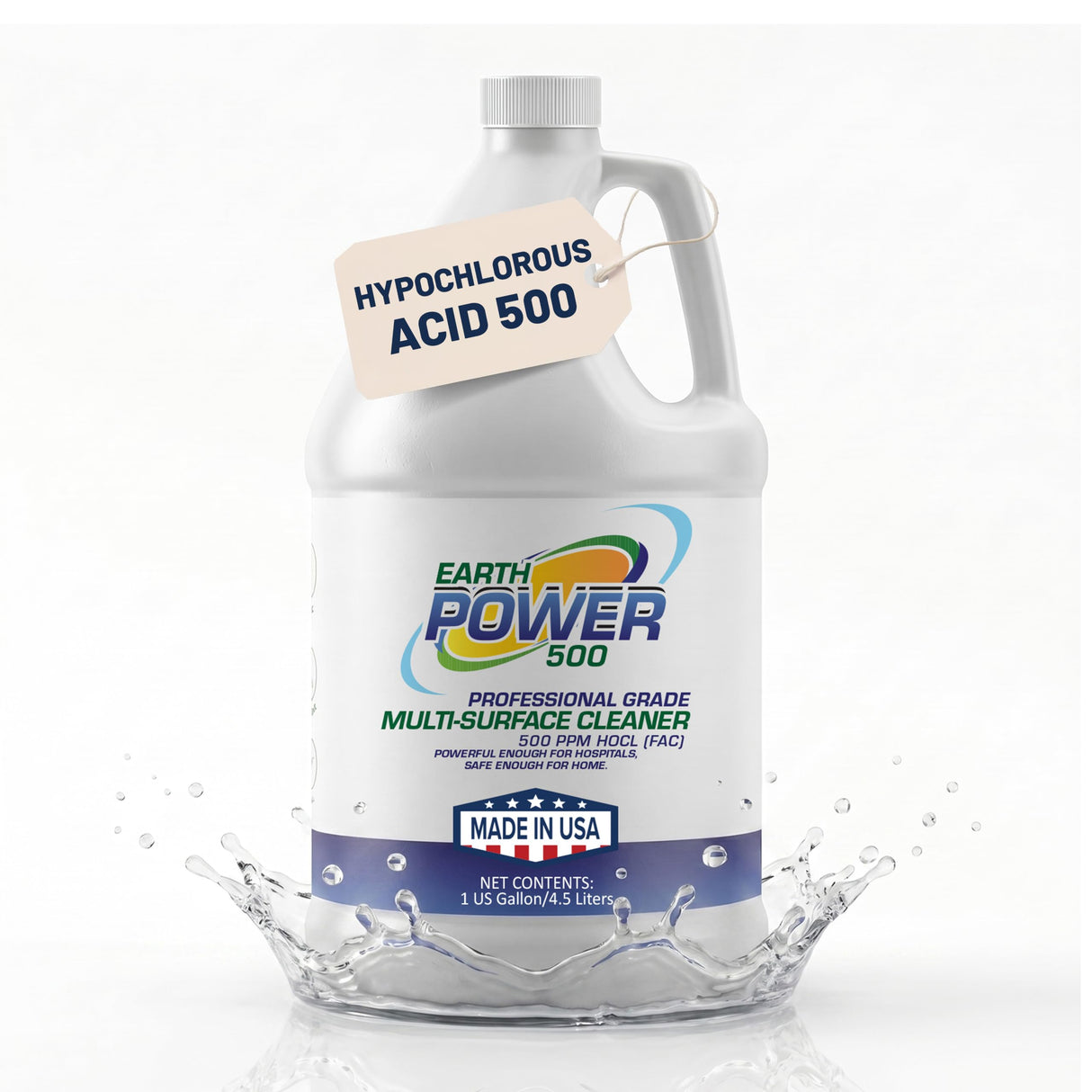 Earth Power Hypochlorous Acid 500 PPM Multipurpose Cleaner – Natural & Non-Toxic – Tile, Refrigerator, Shower, Countertop & Floor Cleaner – Family, Food & Pet Safe Cleaning Supplies – 1 Gallon