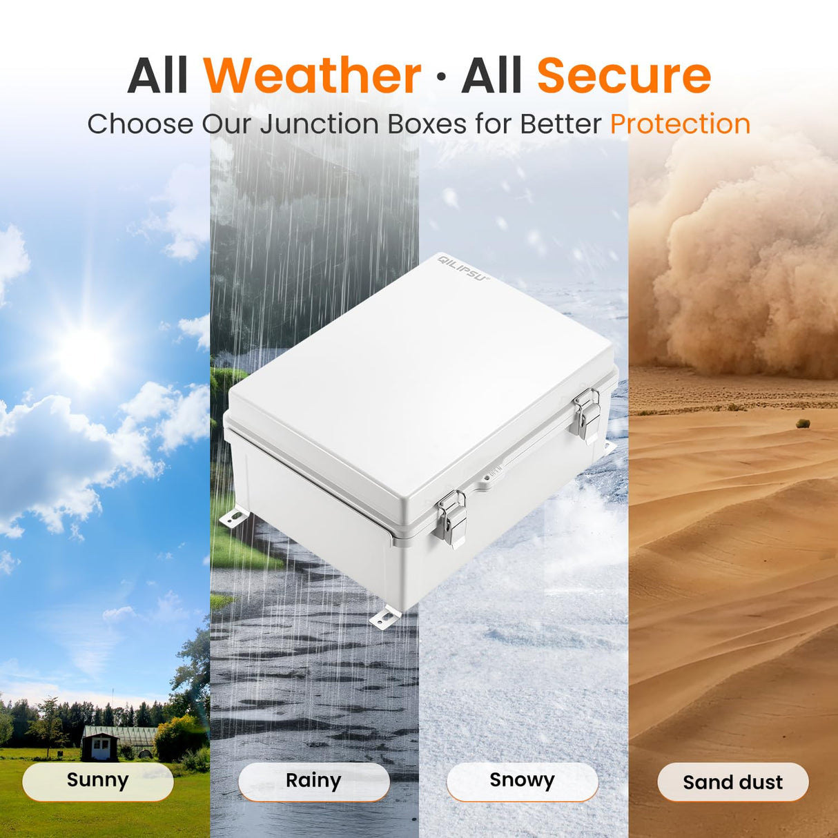 QILIPSU Waterproof Junction Box IP67 Outdoor Plastic Electrical Project Enclosure Weatherproof with Inner Door, Mounting Plate, Wall Brackets, Hinged Grey Cover 16.1"x12.2"x7.1" -D