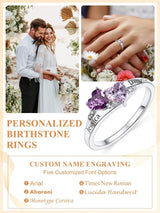 Custom4U Sterling Silver Rings for Women Personalized Name Ring with 2 Birthstones Engagement Promise Wedding Band Sparkling Jewelry Daily Wear