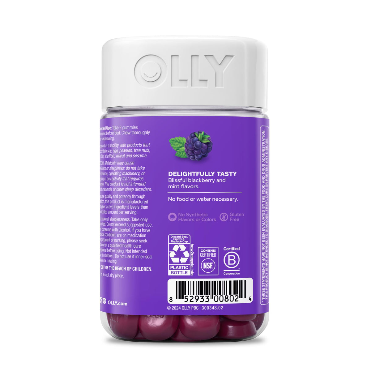 OLLY Sleep Support Gummy Supplement,* 3 mg Melatonin, L-Theanine - 70 Count