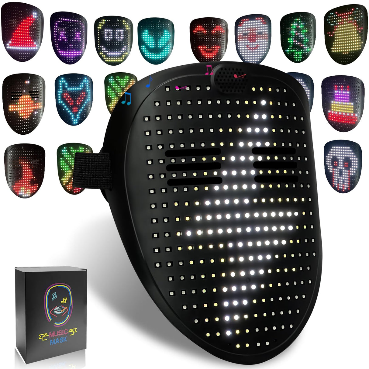 MOYACA Led Mask with Sound Effects and Gesture Sensing, Transforming Light up Music Mask with Voice for Halloween Rave Costume Christmas Cosplay Birthday Masquerade Dj Parties