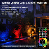 HEKEE LED Flood Light Outdoor, 50W RGB Color Changing Floodlight with Remote Control, RGBW 120 Colors, 2700K, 5000 Lumens, IP66 Waterproof, DIY Strobe Mode, Timing, for Halloween/Christmas (2 Pack)