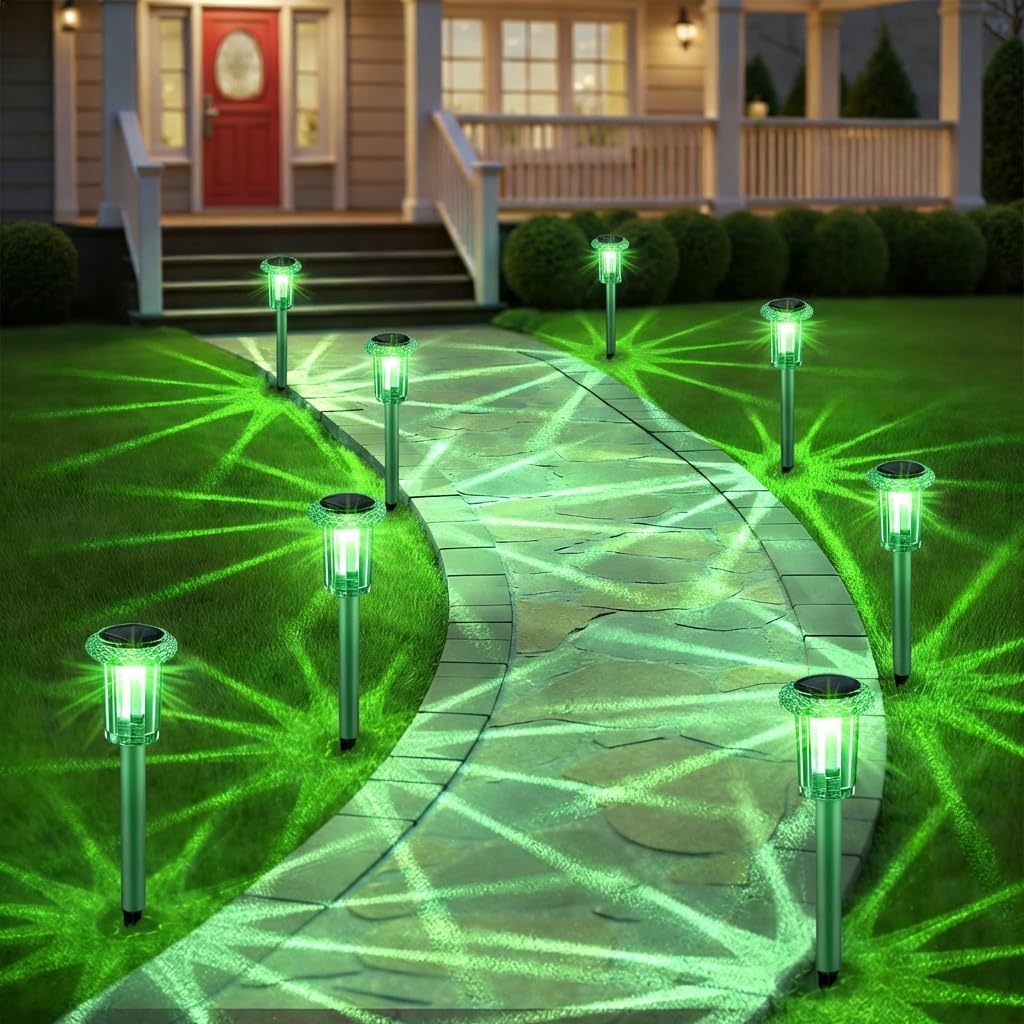 Eyrosa Solar Outdoor Lights, St Patricks Day 10 Pack Solar Pathway Lights Outdoor Waterproof, Stainless Steel Stake Lighting for Garden Yard Path Walkway Driveway Patio Lawn Outside Décor,Green