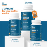 Dr. Tobias Omega 3 Fish Oil 2000mg Triple Strength with 800mg EPA 600mg DHA Per Serving | Fish Oil Omega 3 Supplements for Heart Brain & Immune Support - 180 Softgels (90 Servings)