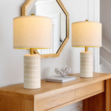 PoKat 20.75" Small Modern Ceramic Table Lamps Set of 2 for Bedroom, White Bedside Lamps for Night Stands, Farmhouse Desk Home Decor Gift Nightstand Table Lamps for Living Room End Table Beige