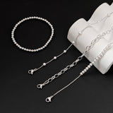 Zeffy Pearl Bracelets for Women, Silver Pearl Beaded Stackable Bracelets Charm Dainty Pearls Bracelet Stack Paperclip Link Chain Layered Bracelet Trendy Silver Bridesmaid Jewelry Set for Women