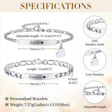 Personalized Matching Bracelet for Couple - Free Engraving Custom Couples Bracelets,Hypoallergenic Adjustable Stainless Steel Long Distance Relationship Jewelry,Promise Bracelet Gifts for Him and Her
