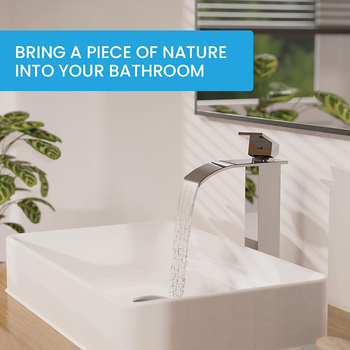 Bächlein Tamina Bathroom Tap Waterfall Design Extra High Single-Lever Mixer Tap with Mounting Kit for Bathroom Sink Chrome