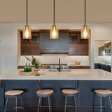 KLSS Black Brass Pendant Lights Kitchen Island - Clear Glass Pendant Light Fixture Multiple Stems Rods 3 Units 12 Inch 3 Units 4 Inch (2 Pack Black Brass Downrod)
