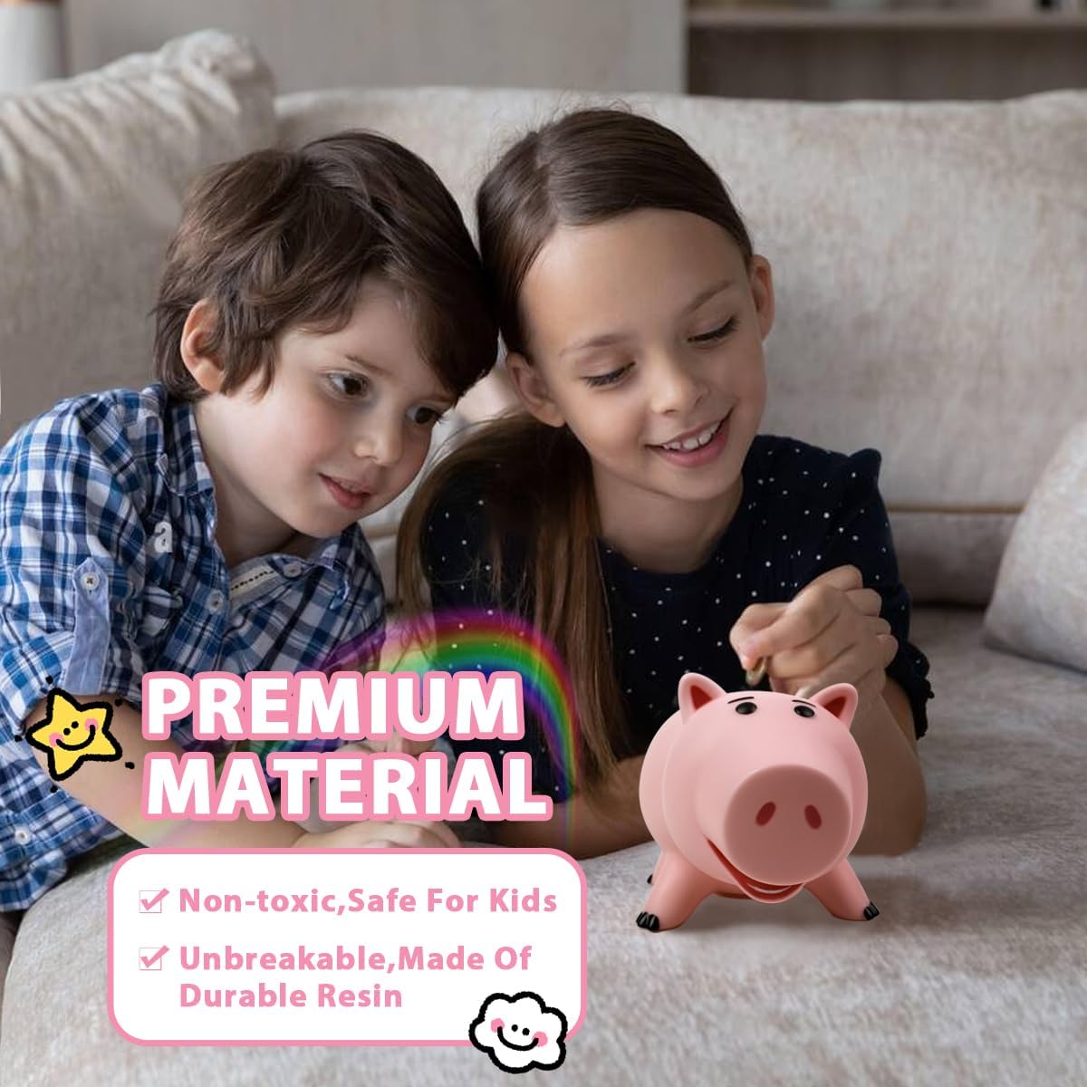 PHOCAS Hamm Piggy Bank Unbreakable Cute Pink Pig Money Bank Plastic Saving Coin Bank for Kids Christmas Birthday Gift