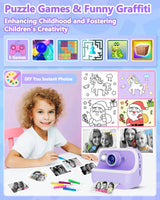 Instant Print Camera for Kids, Christmas Birthday Gifts for Girls Boys, Kids Camera Instant Print with Dual Camera 1080P Digital Camera Toys for 4 5 6 7 8 9 10 Year Old Girl with 32GB SD Card-Purple