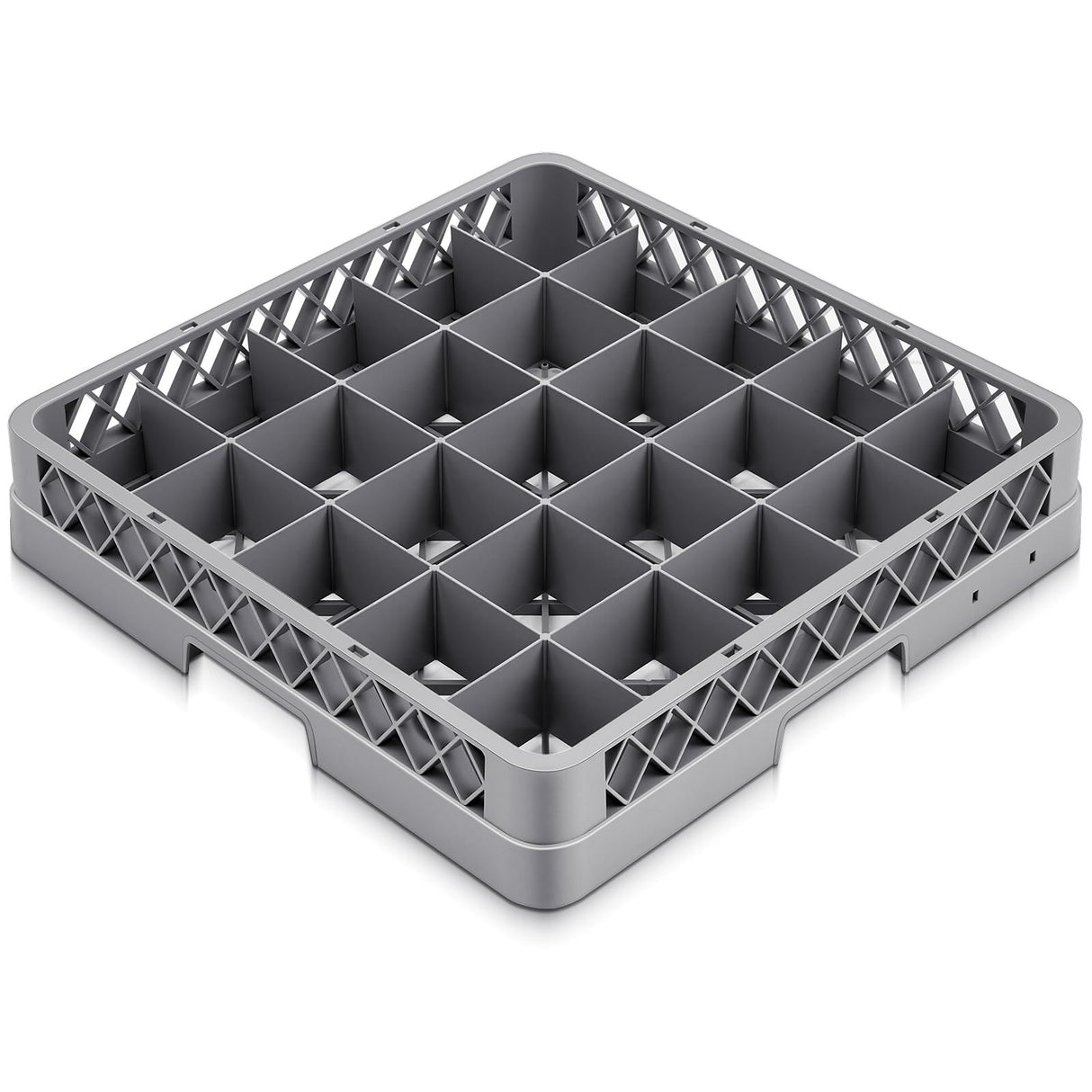 Aurelema 1 Pack Commercial Dishwasher Tray Rack Polypropylene Full Size Flatware Rack for Bowls Plates Knives Forks Cups (25 Grid,Gray)