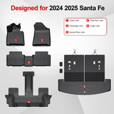 HOUCLEMIC Floor Mats for 2025 Hyundai Santa Fe, All Weather TPE Cargo Mat with Backrest Mat Interior Car Mats Protection for Hyundai Santa Fe Calligraphy Accessories (Fit Hybrid and Fuel) 2024 2025