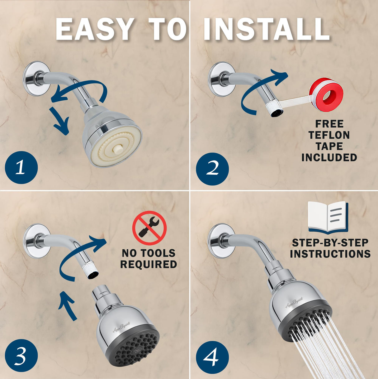 Aqua Elegante High Pressure Shower Head - Best 3 Inch Wall Mount Bathroom Showerhead For Boosting Low Flow With Anti-Clog Nozzles & Adjustable Brass Ball Joint - 2.5 GPM - Polished Chrome