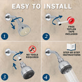 Aqua Elegante High Pressure Shower Head - Best 3 Inch Wall Mount Bathroom Showerhead For Boosting Low Flow With Anti-Clog Nozzles & Adjustable Brass Ball Joint - 2.5 GPM - Polished Chrome