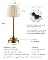 KDG Portables Cordless Table Lamp, Fabric Shade Desk Lamp, 4000mAh Rechargeable Battery Powered Lighting, Dimmable Light for Dining Room, Bedroom, Bedside, Bar, Night Light, Camping, Balcony (Gold)