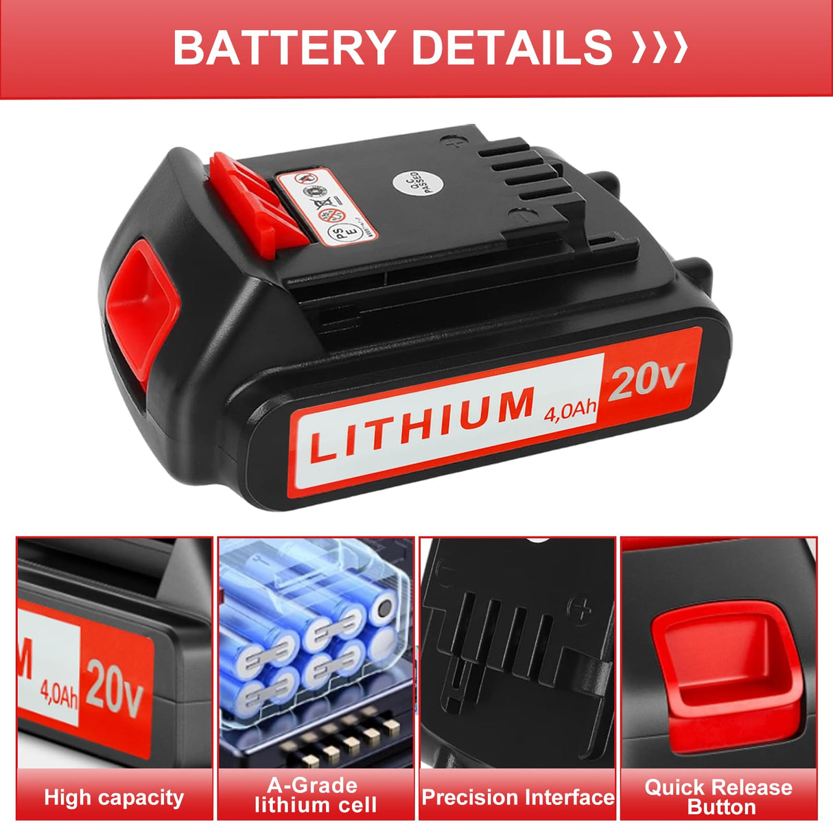 ANTOOLOCKER 20v Battery for Black+ Decker: 4.0 ah Replacement 20 Volt Max Batteries Compatible with LBXR20 LBXR2020 LBX20 LBXR2520 LB2XR20 - Extended Runtime for Cordless Power Tools Drill 2 Pack