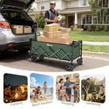 InBrave 34" Extra Long Collapsible Wagon Cart, 360LBS Capacity, Army Green