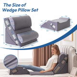 Ahpmeoa 6PCS Wedge Pillow Set for After Surgery, Back Support Pillow for Bed, Bed Wedge Pillow for Post Surgery, Back Rest Pillow for Sitting in Bed, Pillow for Back Pain Relief, Plush Grey