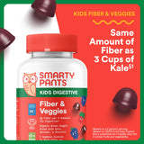 SmartyPants Kids Fiber & Veggies: Prebiotic Fiber Gummies for Kids, Fiber Supplement with Inulin, Organic Green Veggie Blend, Vegan, Gluten Free, Mixed Berry Flavor, 60 Count (30 Day Supply)