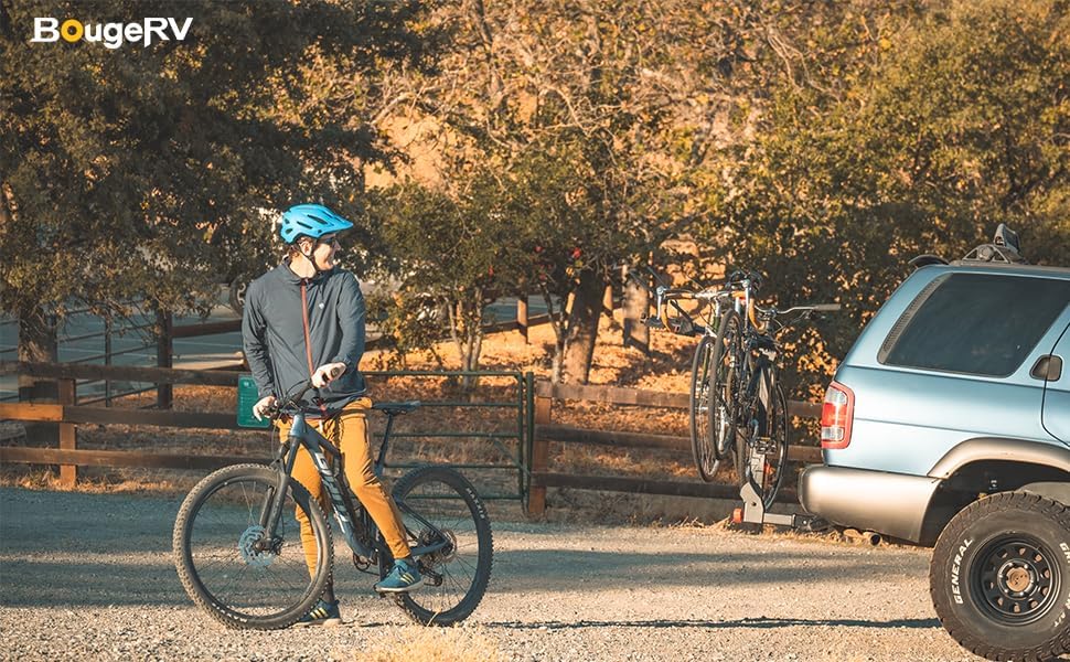 BougeRV Upgrade 2.0 Hitch Bike Rack with Dual Lock for SUV Truck, 165LB Capacity 2/3/4 Bikes Hitch Bike Carrier Rack with 2'' Hitch Receiver, Easy Assembly, Tilting & Foldable Bike Rack Hitch